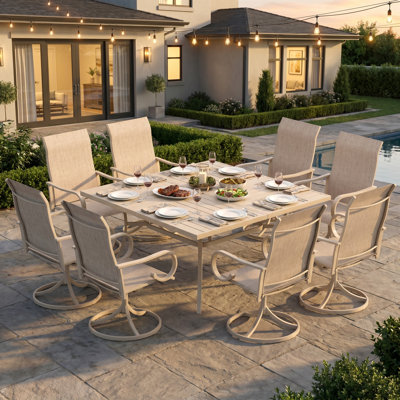 Ensemble repas 9 pièces pour patio avec fauteuils pivotants