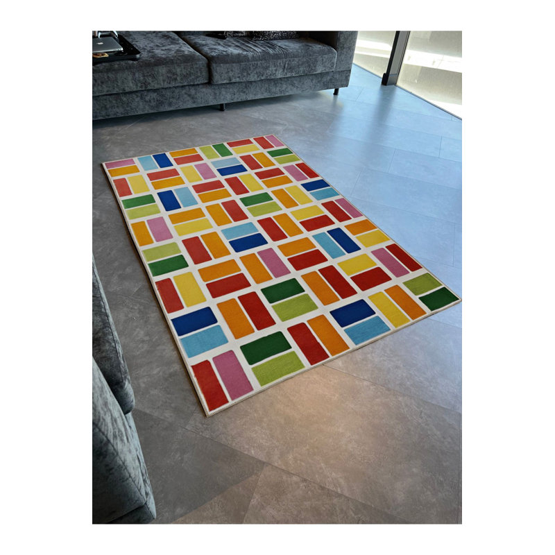 Tapis décoratif lavable à la machine multicolore, Tapis de couloir 3 pi 3 po x 6 pi 7 po