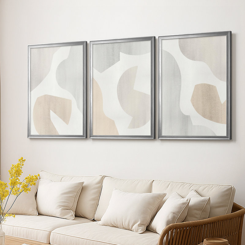Shape Soft I - Toile tendue avec châssis sur mesure - 3 pièces, H 21 po x l 30 po, Argent argent