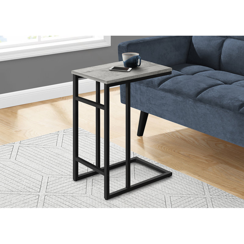 Table d'appoint, en forme de C, bout, côté, collation, stratifié gris, métal noir, contemporain, moderne, Gris