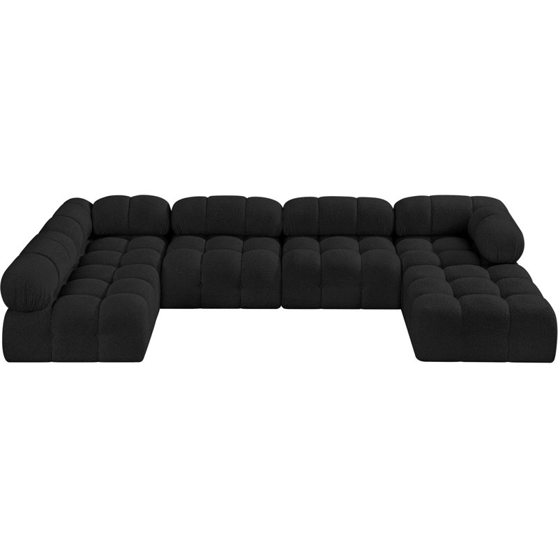Ames 136" Upholstered Sectional, Black Boucle Fabric