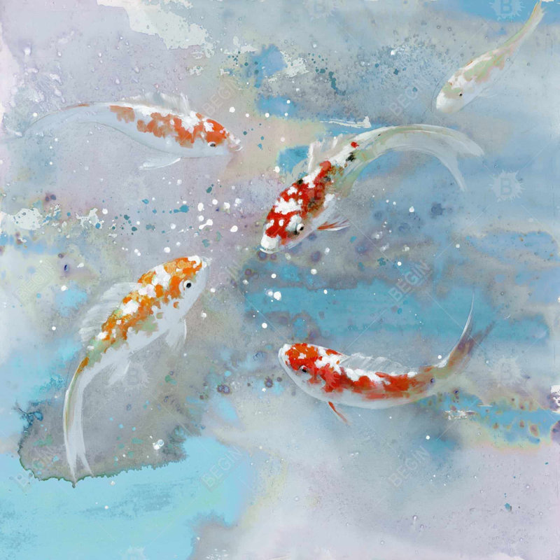 Toile de koi dans l'eau bleue | Décoration aquatique de chambre à coucher