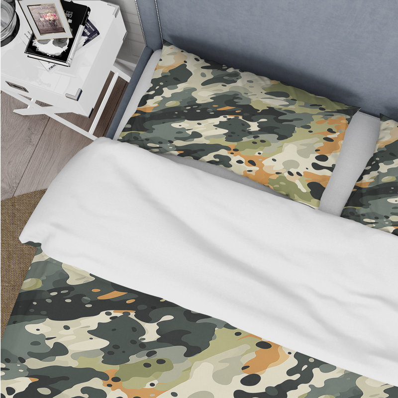 Ensemble de housse de couette vert et noir camouflage chic, Housse de couette simple + 1 taie décorative stan