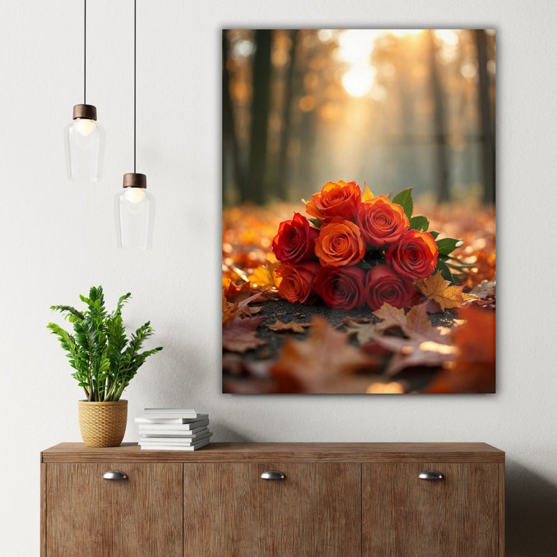 Art mural en verre trempé Orange Roses, H 30 po x l 20 po
