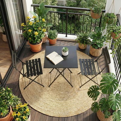 Ensemble bistro de patio pliable 3 pièces Home, table et chaises en métal pour l'extérieur et l'intérieur, table carrée compacte avec 2 chaises pliantes pour balcon, porche, terrasse, jardin, appartement, petit espace