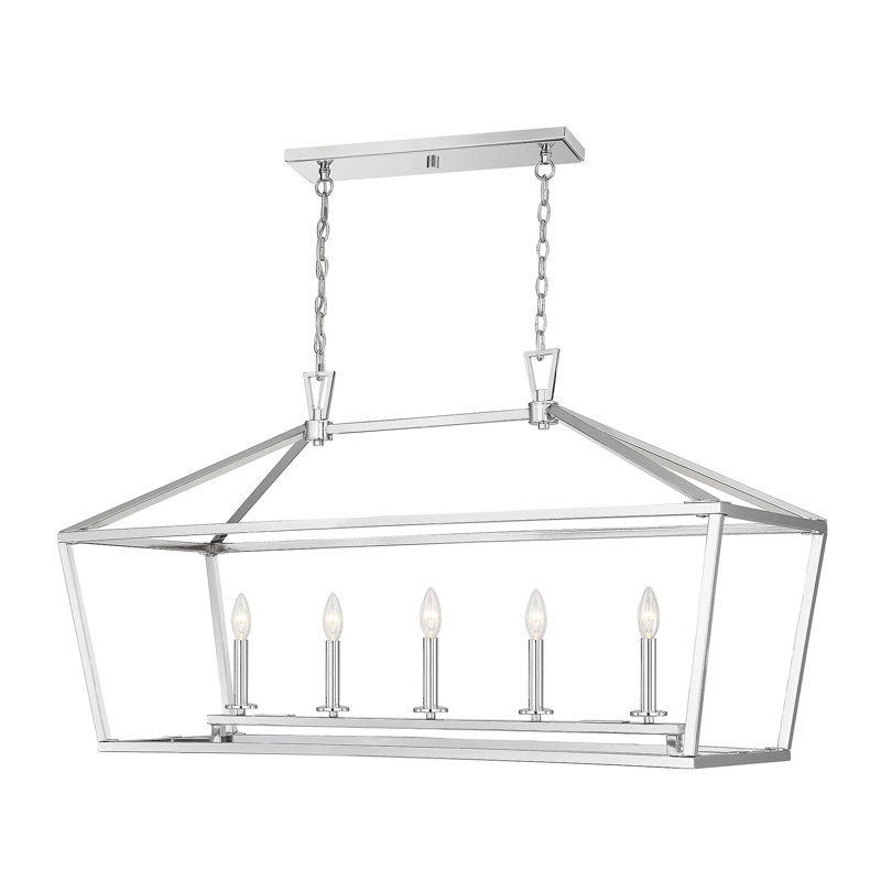 Luminaire suspendu linéaire à 5 lumières à intensité variable Hastings, H 23,5 po x l 44 po x P 16 po, Nickel poli