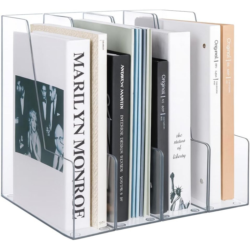 Classeur vertical transparent en acrylique - Porte-revues et porte-livres empilables