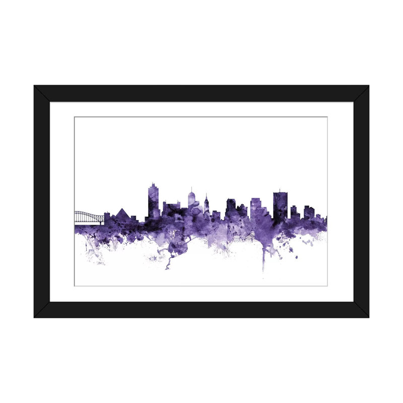 «Memphis, Tennessee Skyline» par Michael Tompsett, impression, H 16 po x l 24 po x P 1 po, Papier d'art encadré noir, Blanc