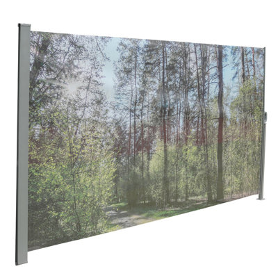 Auvent rétractable latéral - semi-transparent avec impression UV, UPF50 +, bloque la poussière / soleil / vent, idéal pour le jardin, le balcon et la piscine