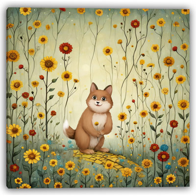 «Whimsical Puppy in a Sunflower Meadow», art mural sur toile tendue
