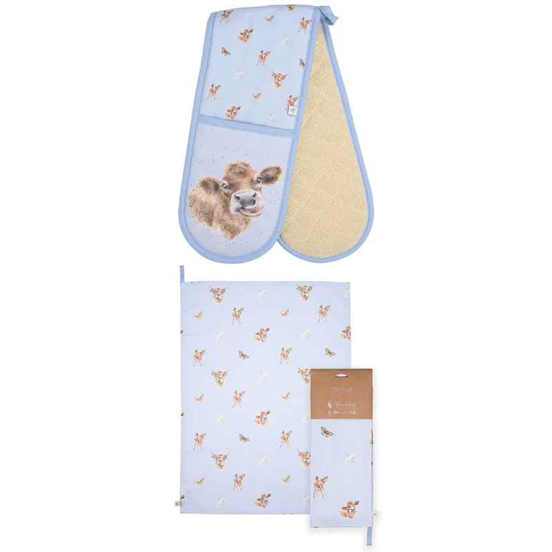 Wrendale Designs Farmyard Friends Double Oven Glove (Cow) & Tea Towel