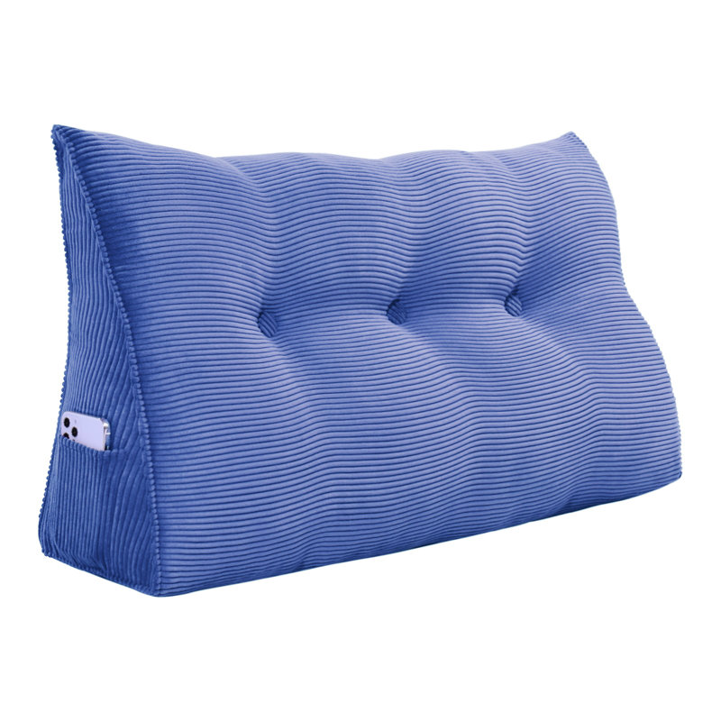 Sit-up Back Comfort 100% Cotton Corduroy Backrest Bed Back Support Headboard Wedge Reading Pillow Compression, Twin