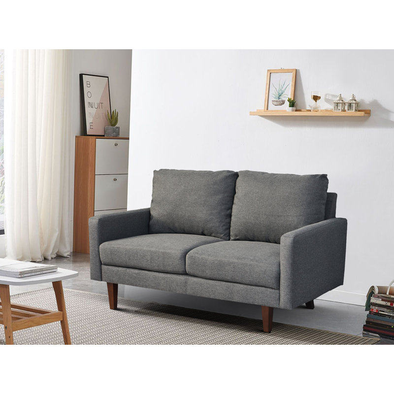 Causeuse à accoudoirs carrés 60 po, Mélange de lin gris clair