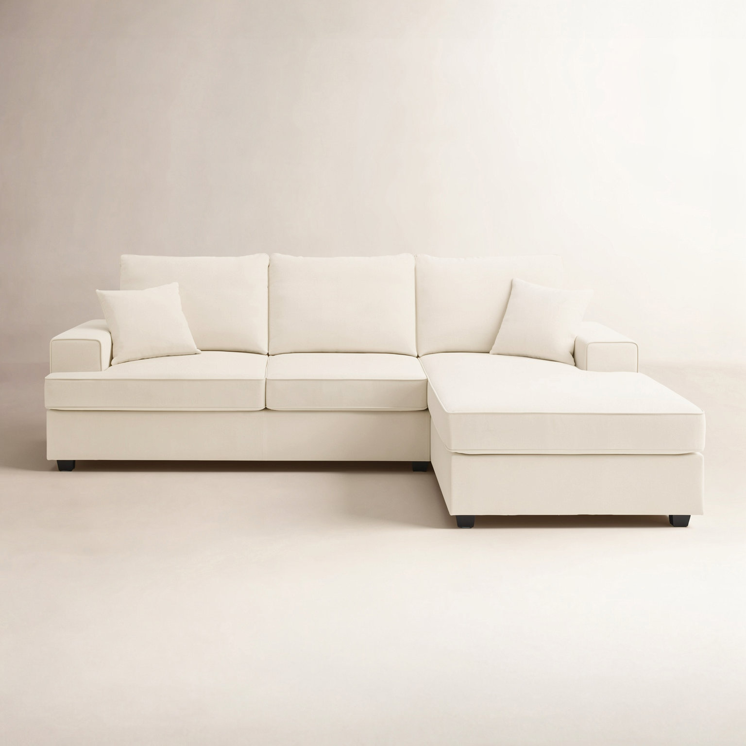 Alden Upholstered Reversible Down Filled L-Sectional, Cream