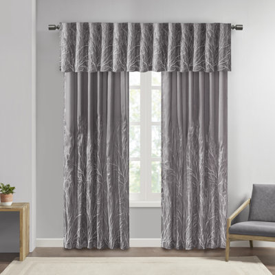 Faux Silk Embroidered Window Valance Grey 50X18"