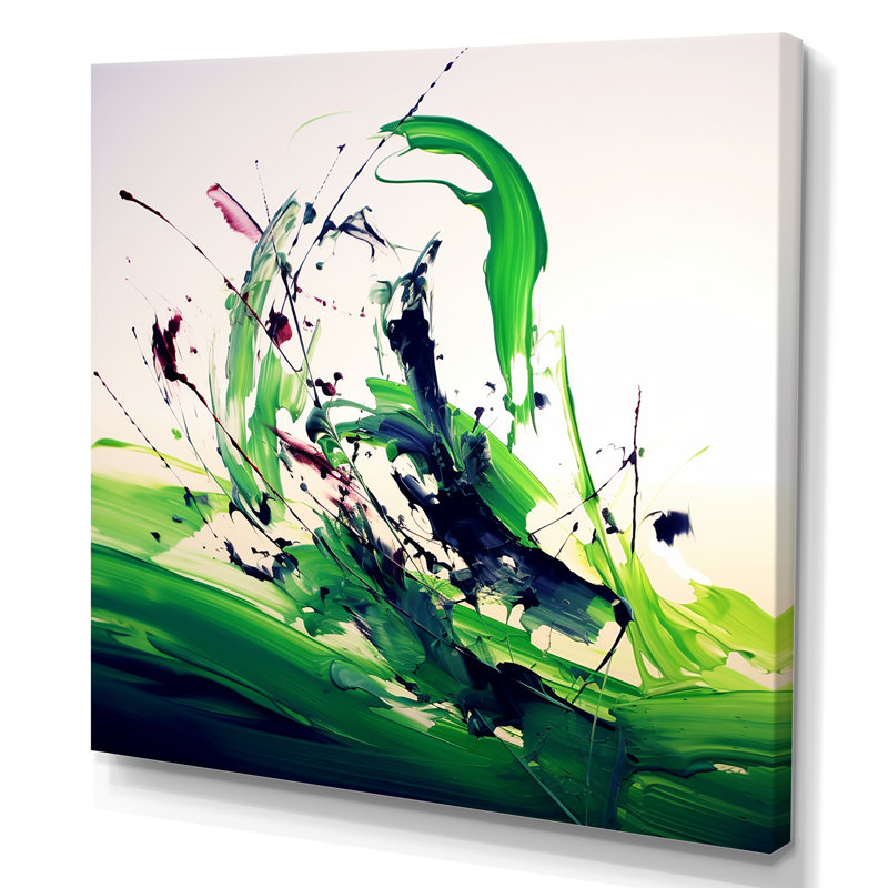 «Green and White Abstract Ink Expression IV», art mural abstrait, H 30 po x l 30 po x P 1,5 po, Toile tendue