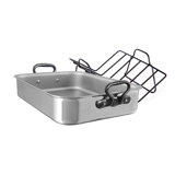 Mauviel Stainless Steel Roasting Pan With Rack and Cast Iron Handles, 15.7 x 11.8-In