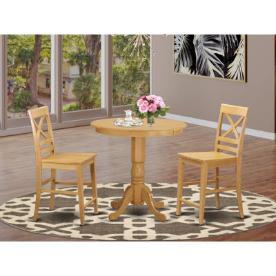 Smyth 3 - Piece Counter Height Rubberwood Solid Wood Dining Set by Charlton Home