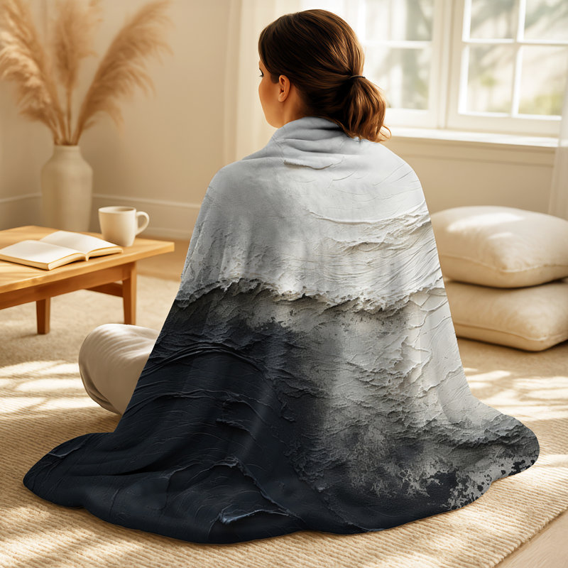 Minimalisme peinture noire et blanche Wave I - couverture Coastal, Blanket only (1 piece)