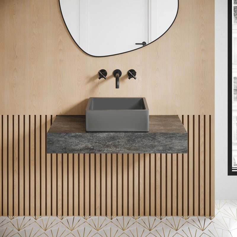 Lisse 15 Square Concrete Vessel Bathroom Sink In Dark Grey