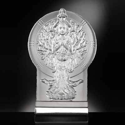 LIULI Crystal Art Crystal Buddha, Thousand Arms Guanyin Figurine, "The Light Of Guanyin"