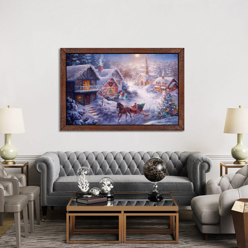 In A One Horse Open Sleigh by Nicky Boehme - Print on Canvas, 152.5 cm H x 101.5 cm W, Brown Framed