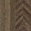 Armoire à vin moderne à 2 portes avec touche rétro, finition chêne rustique, façade à chevrons, support et verres à pied pour les éléments de la salle à manger,