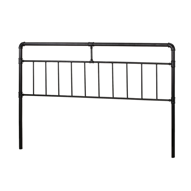 Industrial Style King Size Headboard With Iron Construction, Piped , Flat Black Finish, 78.79 In Depth Bed Headboard, Tube Frame, Details, 1.99 Width