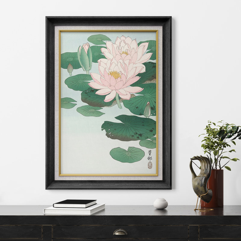 Œuvre rose lotus et feuilles vertes, photos de nature botanique, impression sur toile encadrée, H 36 po x l 26 po x P 1,5 po