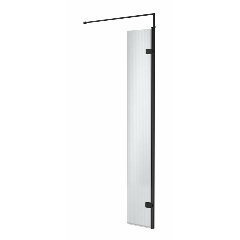 Fluted 322mm W x 1950mm H Slab Frameless Wet Room Glass Screens with Pattern Glass, Black