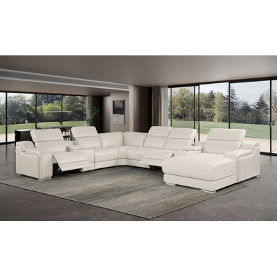 Canapé modulaire crème en cuir italien 8 pièces faisant face à la droite crème avec 2 fauteuils inclinables électriques et appuis-tête réglables
