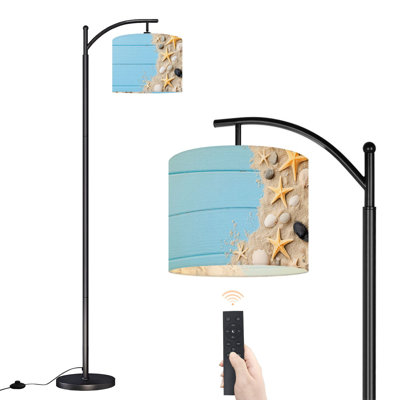 Arc Floor Lamp Summer from seashell starfish sand blue table top view Floor Lamps with Remote LED Lights Adjustable Lamp Shades Tall Standing Lamps for Reading Office Living Room