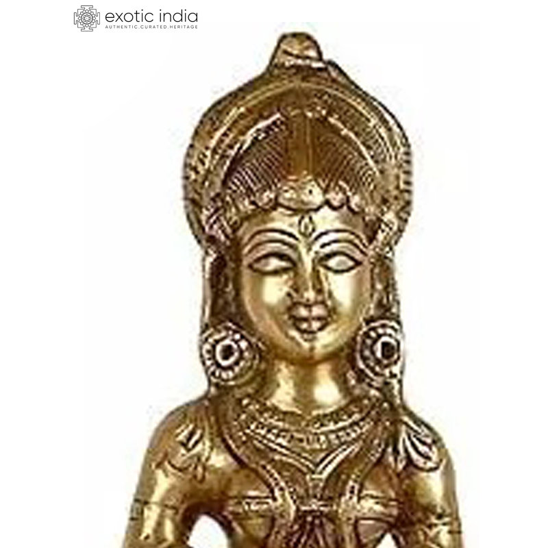 Brass Lakshmi Votive Lamp, 12 in. Tall     Hindu Goddess Deity Statue for Home Altar & Meditation Room, Bronze