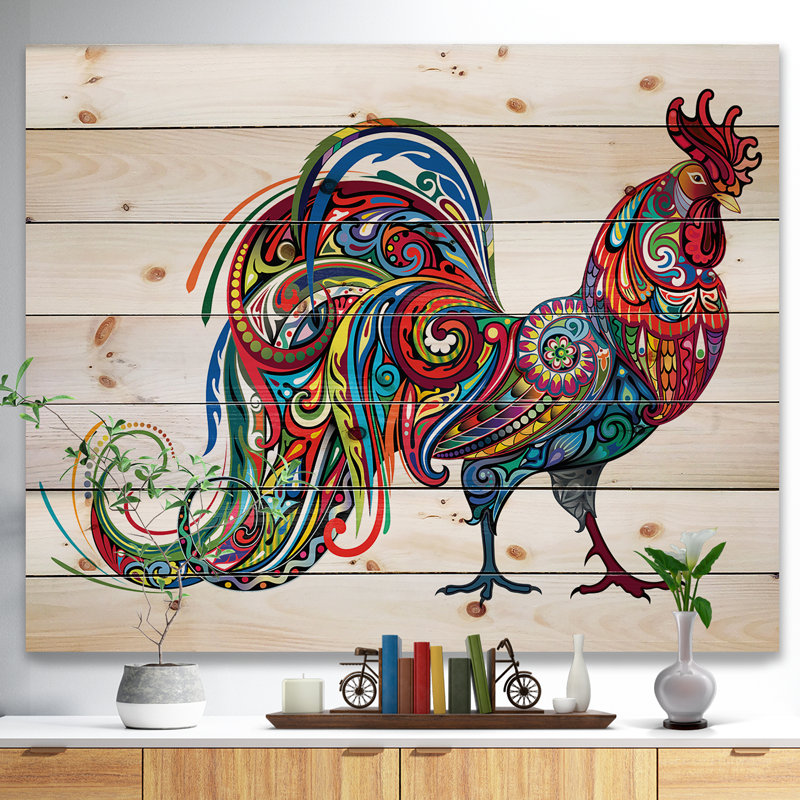«Red Cockerel Farm Animal», impression, H 15 po x l 20 po x P 1 po, Bois