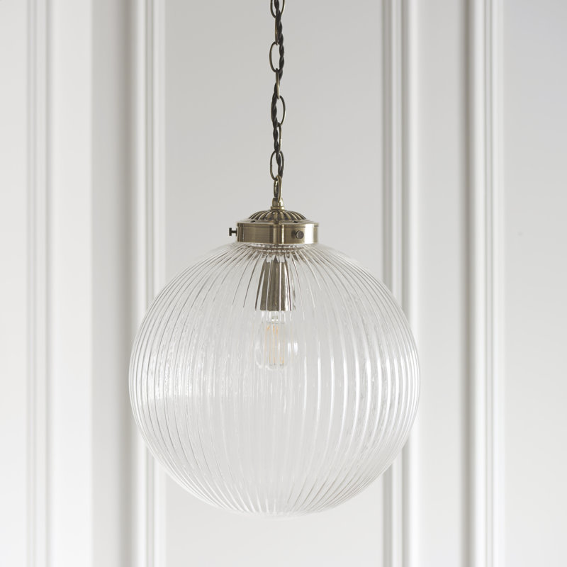 Bateson 1 - Light Globe Pendant, 100cm H x 25cm W x 25cm D, Antique Brass/Clear Ribbed Glass