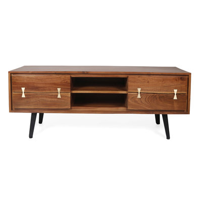 Meuble télé 58 po x 14 po x 17,5 po, finition bois naturel, meuble télé 58 po x 14 po x 17,5 po, décor décontracté