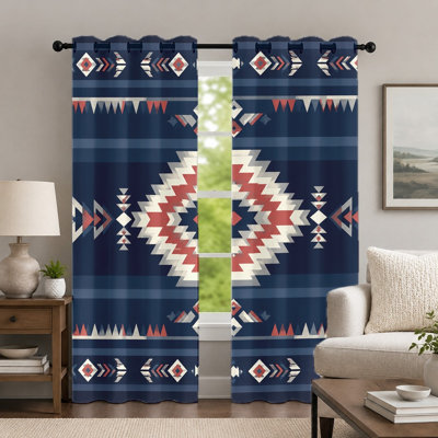 2Pcs Tribal Pattern Curtains, Geometric Style Drapes, Southwestern Inspired Decorative Print Grommet Panels, Window Treatment for Bedroom Living Room Home Decor