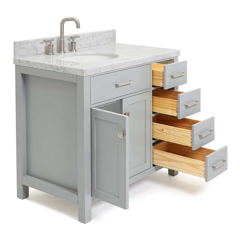 Meuble-lavabo simple 36 po avec plateau en marbre blanc de Carrare Macnair, gris
