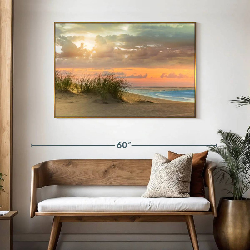 Herbe de mer et crépuscule, 46 po x 31 po, Cadre flottant doré