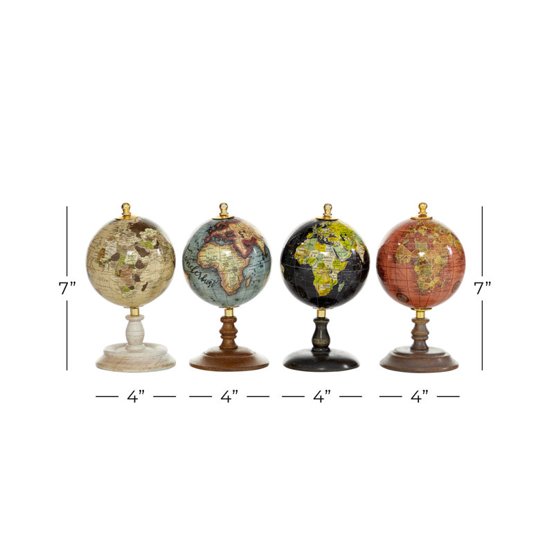 Petit ensemble de globe terrestre en bois de manguier multicolore