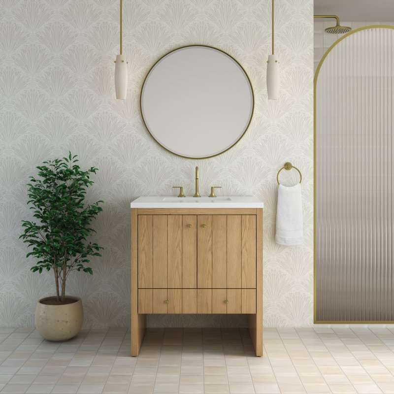 Hudson 30" W Single Vanity, Light Natural Oak, White Zeus, Widespread