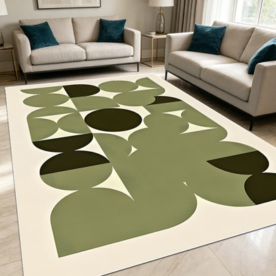 Tapis modulaires à motif géométrique de style sauge et olive foncé de 1 pièce de style Mid-Century pour le salon, doux et confortables, convenant à toutes les saisons, faciles à entretenir, lavables à la machine, tapis de ferme sous la table convenant à la salle à manger ...