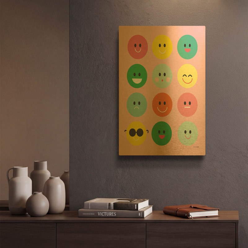 «Happy Circles» par Ann Kelle, art mural en métal doré, 12 po x 16 po, 12 po x 16 po