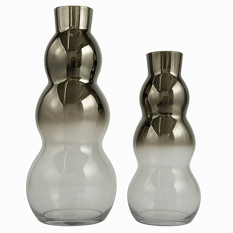 Ensemble de deux vases à fleurs décoratifs en verre empilés à la main
