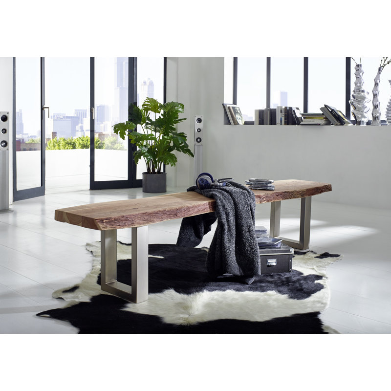 Freeform Solid Wood Bench, 45cm H x 135cm W x 38cm D, Natural Stone