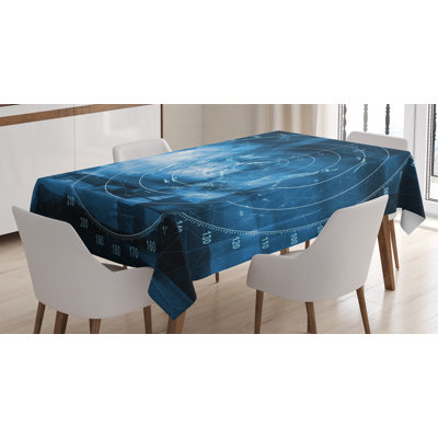 Navy Blue Tablecloth, Modern Ship With Radar Exposure In Screen Digital Electronic Hi Tech Futuristic Concept, Rectangular Table Cover For Dining Room Kitchen Decor, 52" X 70", Blue