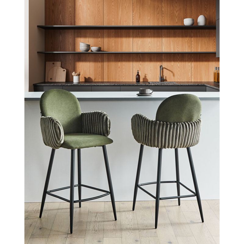 Set of 2 Bar Chairs AMITY Fabric, Green