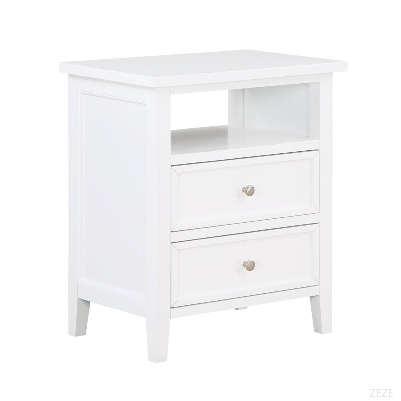 Table de chevet 2 tiroirs blanche, Blanc