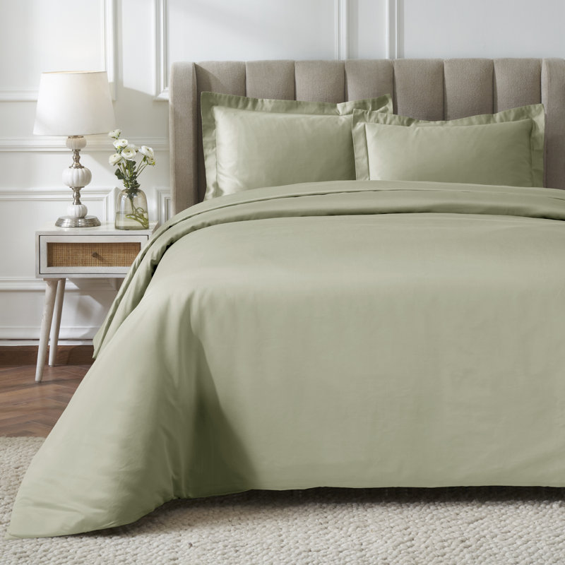 Luxury 1500 Thread Count Certified Egyptian Cotton Duvet Covers Set, Sage, Full/Queen Duvet Cover + 2 Standard Shams