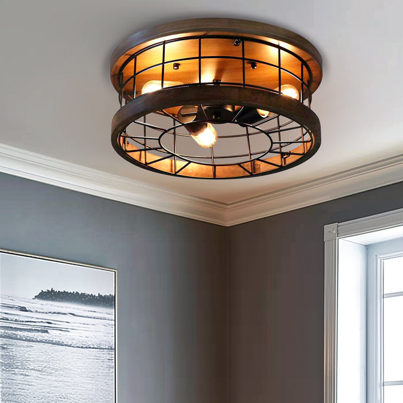 3-Light Industrial Open Cage Flush Mount Ceiling Light